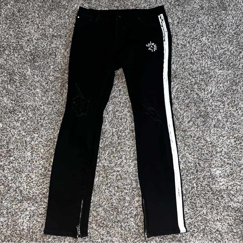 Dript Denim Jeans with White Stripe